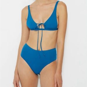 Blue High-Waist Tie-Front Bikini - Women